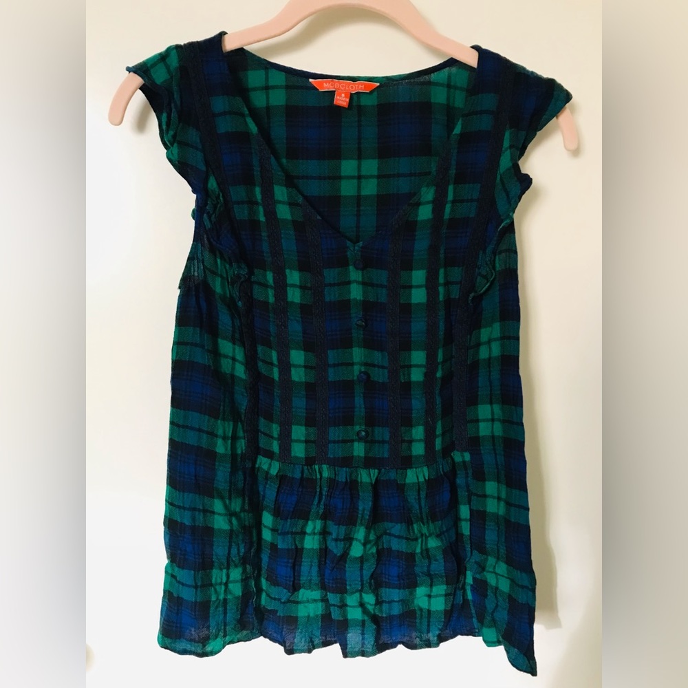 Modcloth Plaid Flutter Sleeve Top